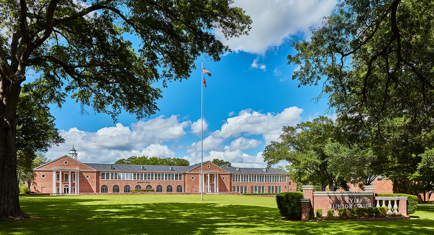 View of the front of Tyler Junior College and Jenkins Hall from East Fifth Street